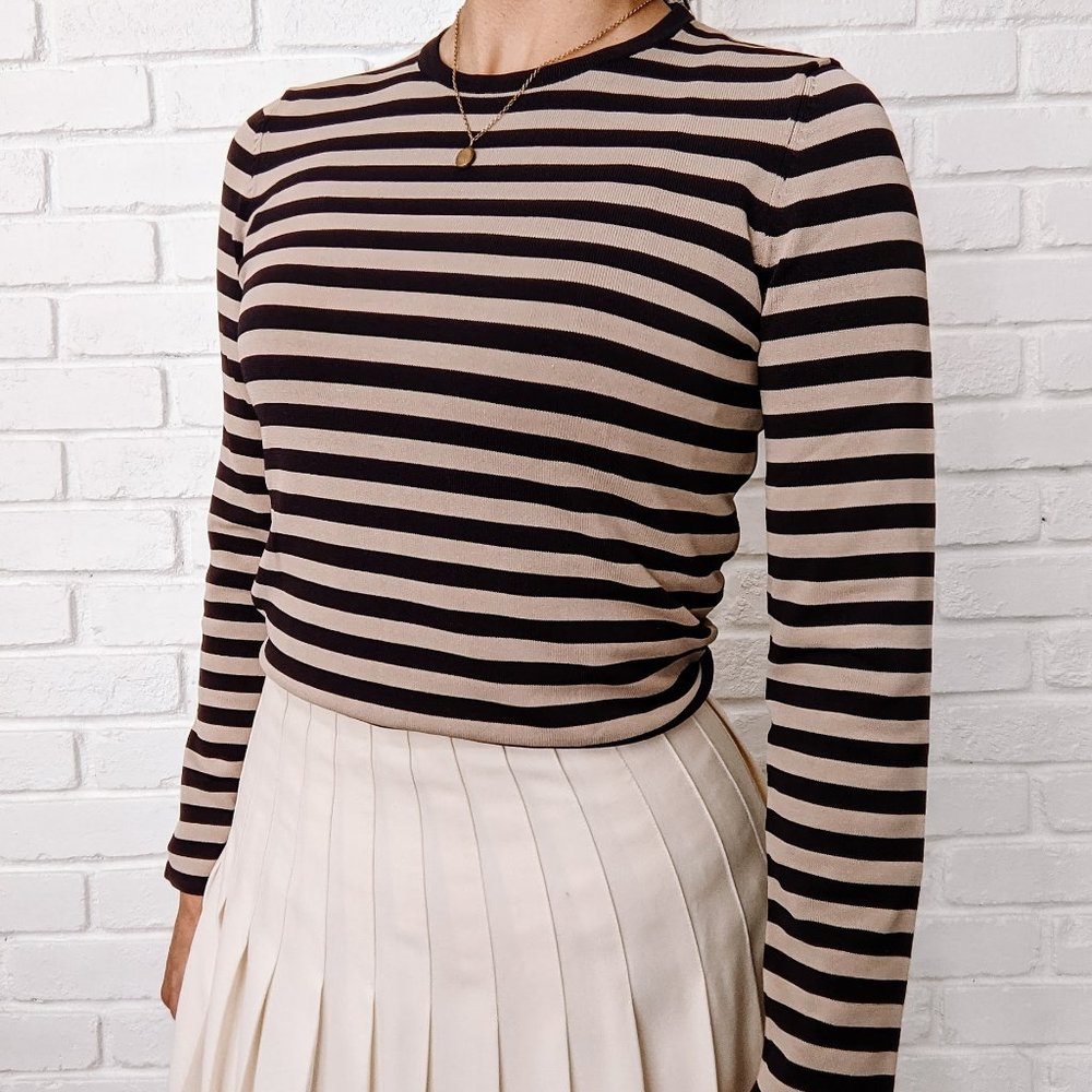 Vintage Striped Tan and Black Knit Tee Sweater